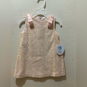 New Luli and Me pink  White DAINTY LACE DRESS -  sleeveless Satin Ribbons